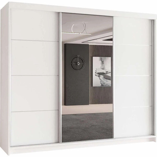 White 3 door sliding wardrobe with mirrored door panel - CHOICEWARDROBE MODERA 250