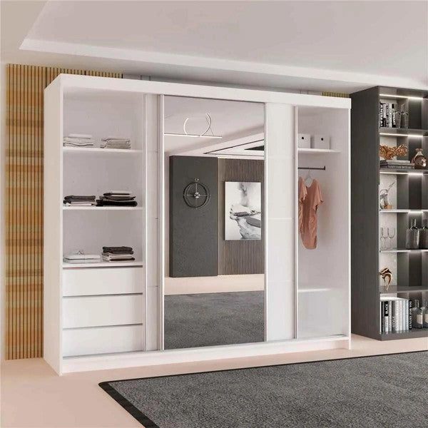 White sliding mirrored wardrobe with drawers | CHOICEWARDROBE MODERA 250