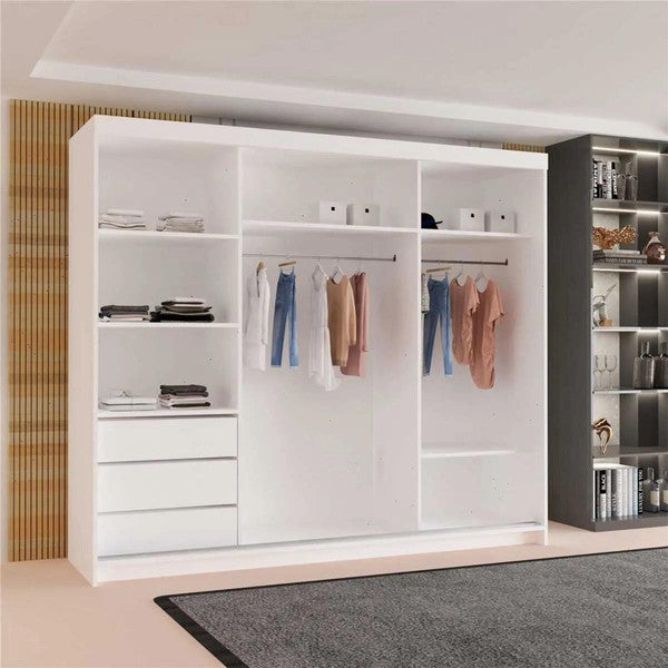 CHOICEWARDROBE MODERA 250 white 3-door sliding wardrobe with mirrored panel and visible drawers