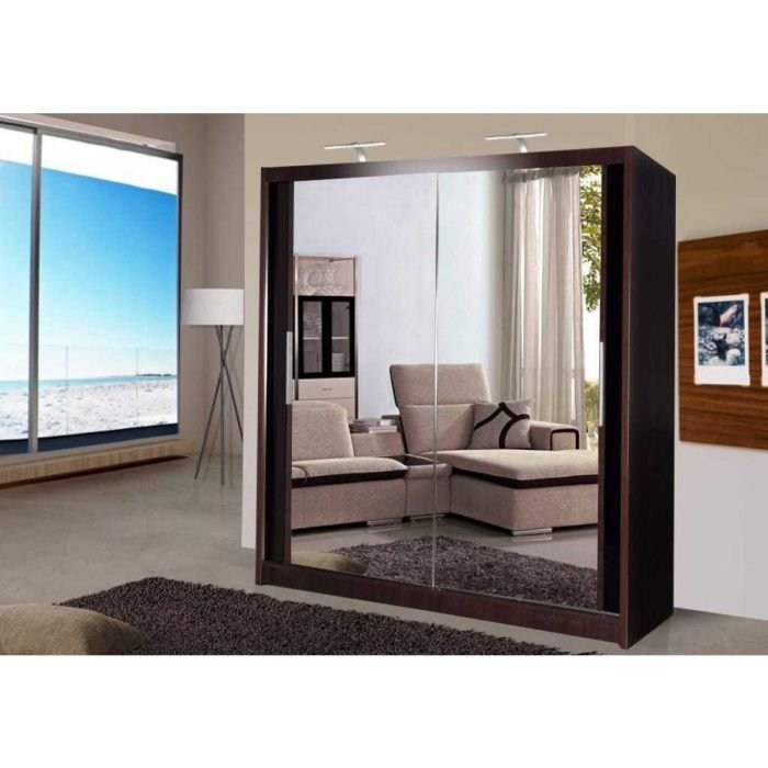 CHOICEWARDROBE Chicago II 2 door sliding wardrobe in Wenge with mirrored doors.
