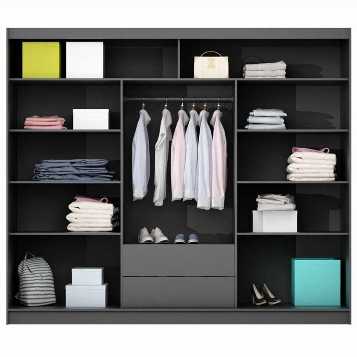 Sydney 250cm 3-Door Mirrored Sliding Wardrobe with 2 Drawers in White – product detail