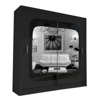 Sliding Wardrobe - COVINA 2 Door Mirrored Wardrobe Black - 150cm