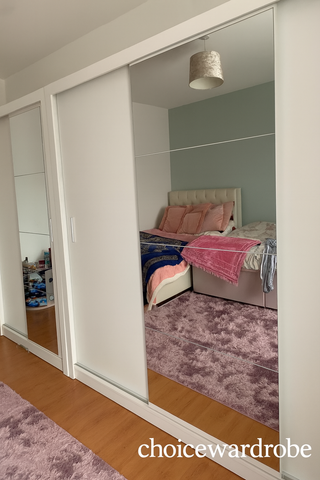 CHOICEWARDROBE Inverto 3 Door Sliding Wardrobe – 250cm Wide, Matt White with Central Mirror | Built-In Shelves & Double Hanging Rail