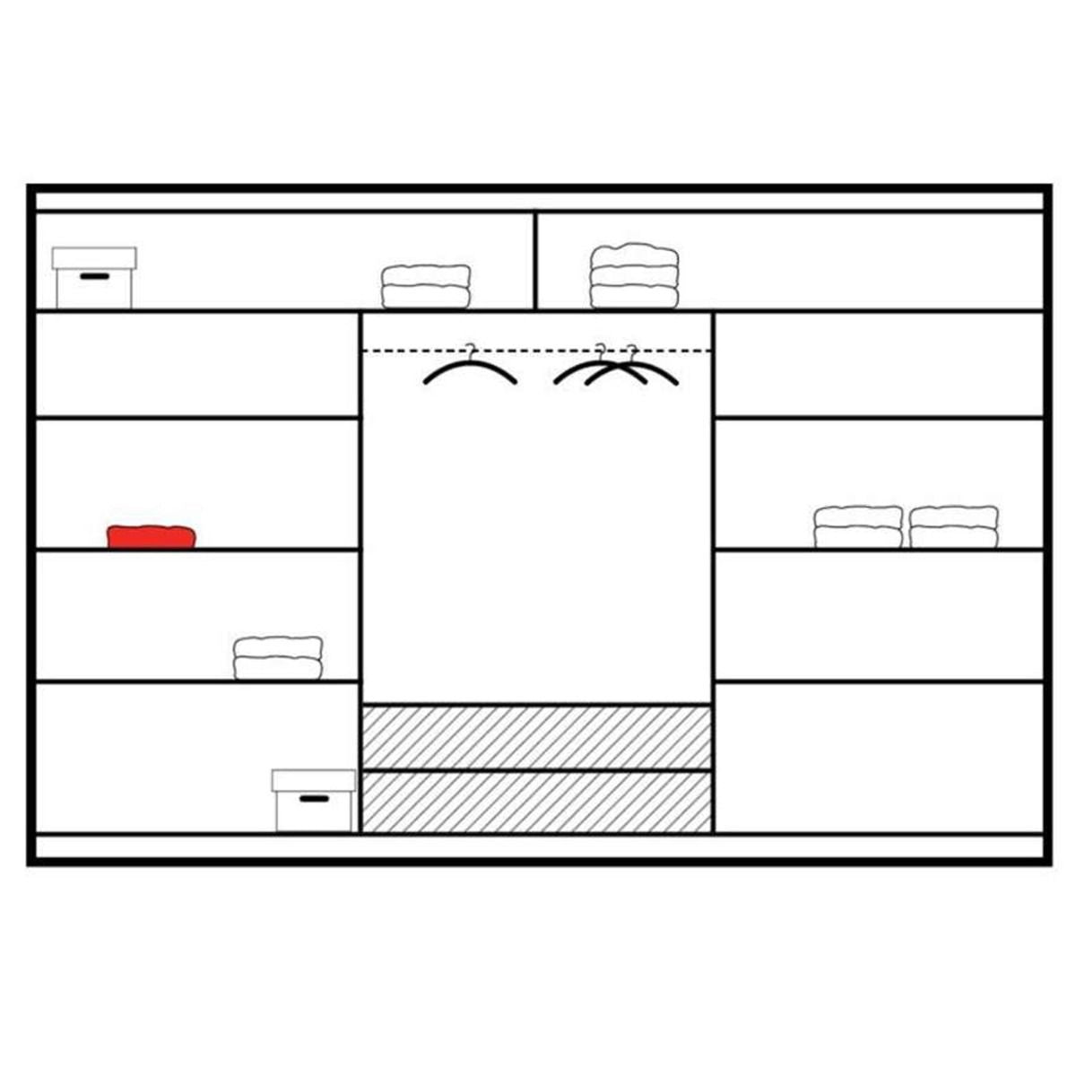 Sydney 250cm 3-Door Mirrored Sliding Wardrobe with 2 Drawers in White – product detail