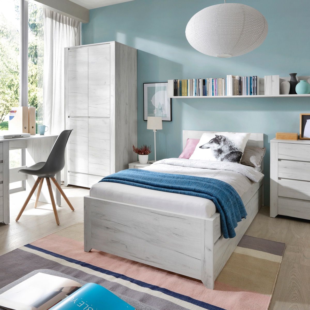 Angel 3-Piece Bedroom Set with 2-Door Wardrobe – White Oak – supplier image 7