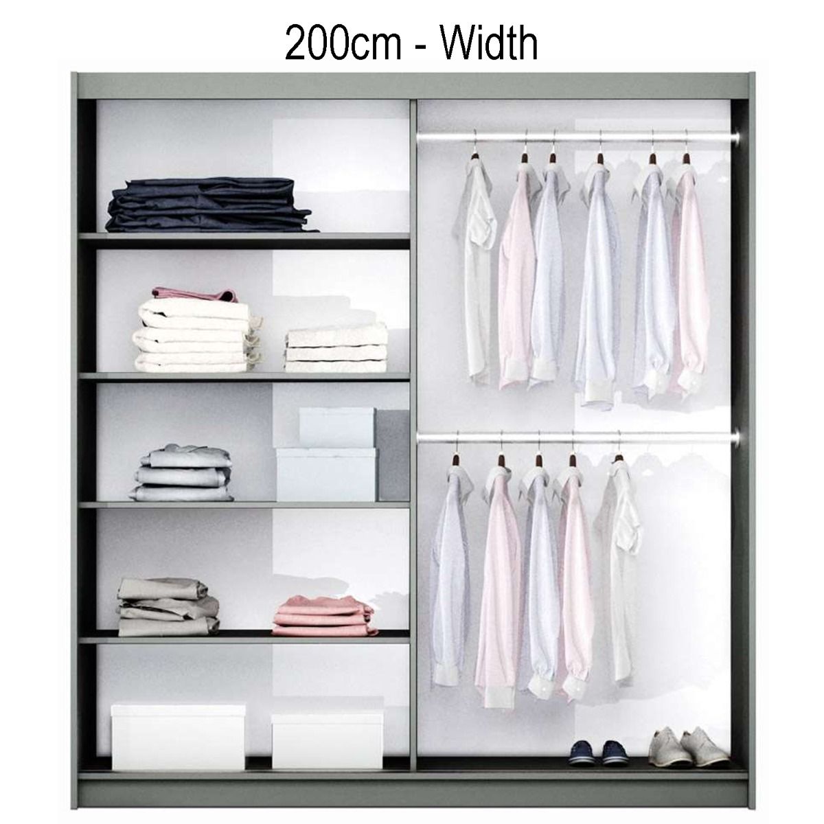 Boris 200cm 2-Door Mirrored Sliding Wardrobe in Black – product detail