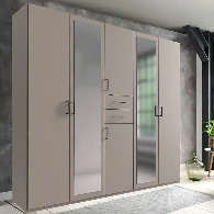 Wardrobe - DOCKER 5 Door Mirrored Wardrobe Grey 225cm