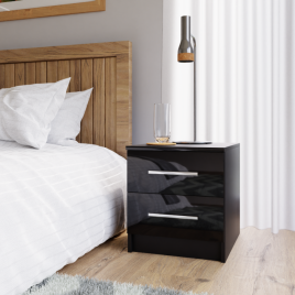 Warrington 40cm 2-Drawer Bedside Table in Black Gloss