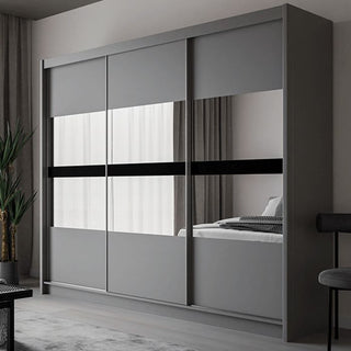 Graphite 3-door sliding wardrobe with mirrored panels
