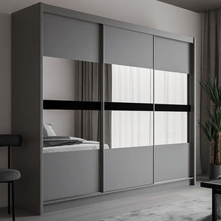 Graphite 3-door sliding wardrobe with mirrored panels
