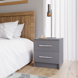 Warrington 40cm 2-Drawer Bedside Table in Grey
