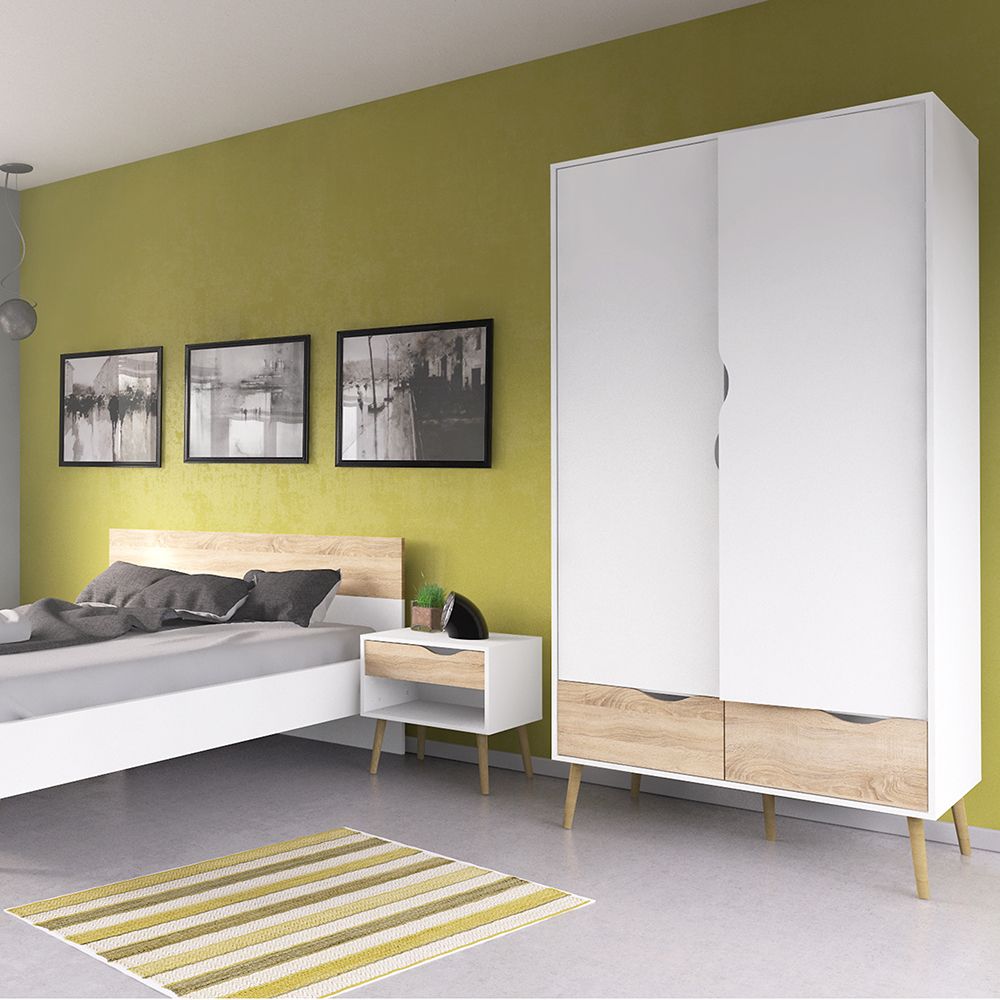 Oslo 3-Piece Bedroom Set with 2-Door Wardrobe – White & Oak – supplier image 10
