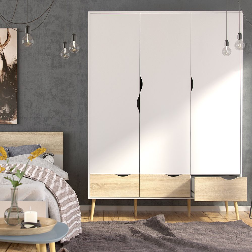 Oslo 3-Piece Bedroom Set with 3-Door Wardrobe – White & Oak – supplier image 10