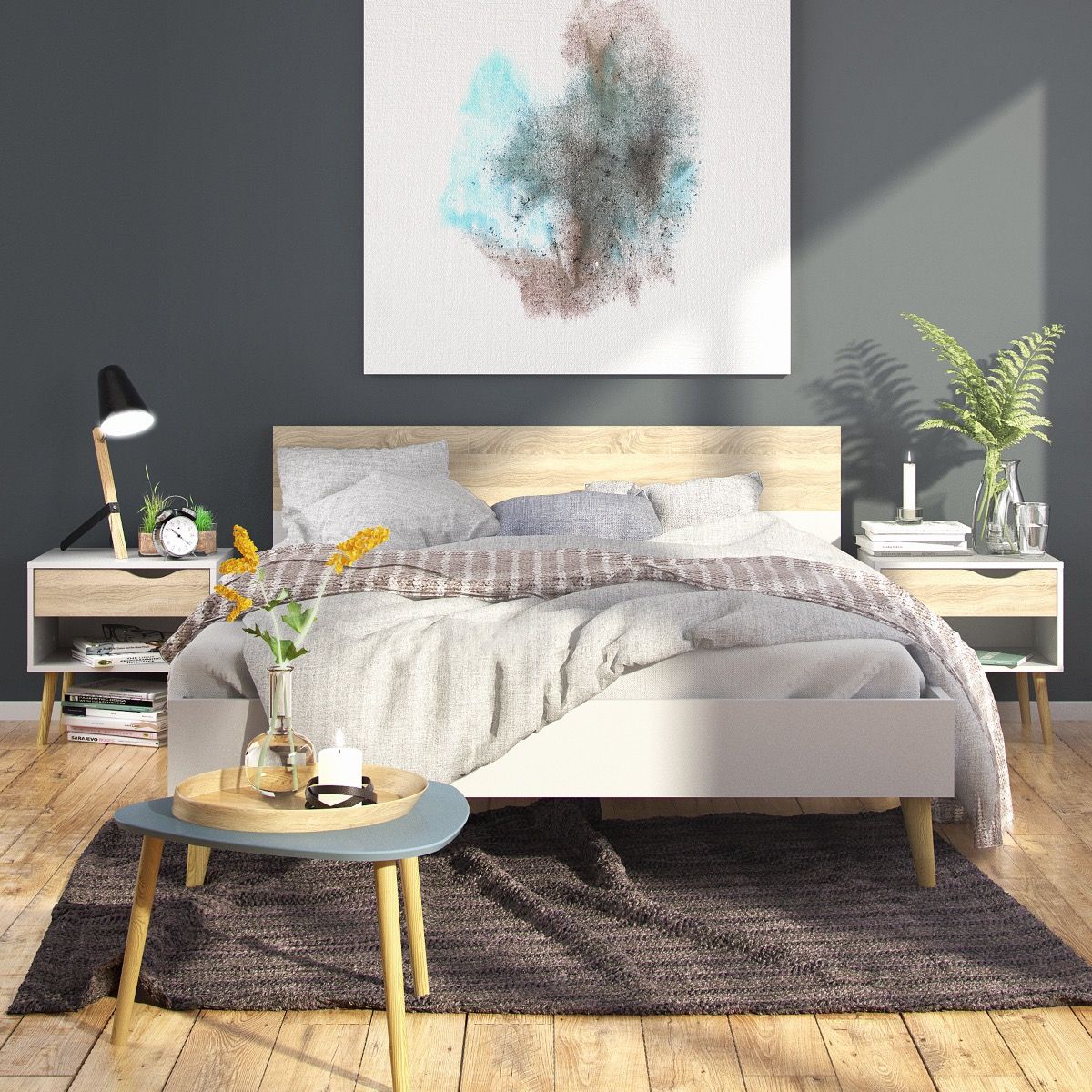 Oslo 3-Piece Bedroom Set with 3-Door Wardrobe – White & Oak – supplier image 4