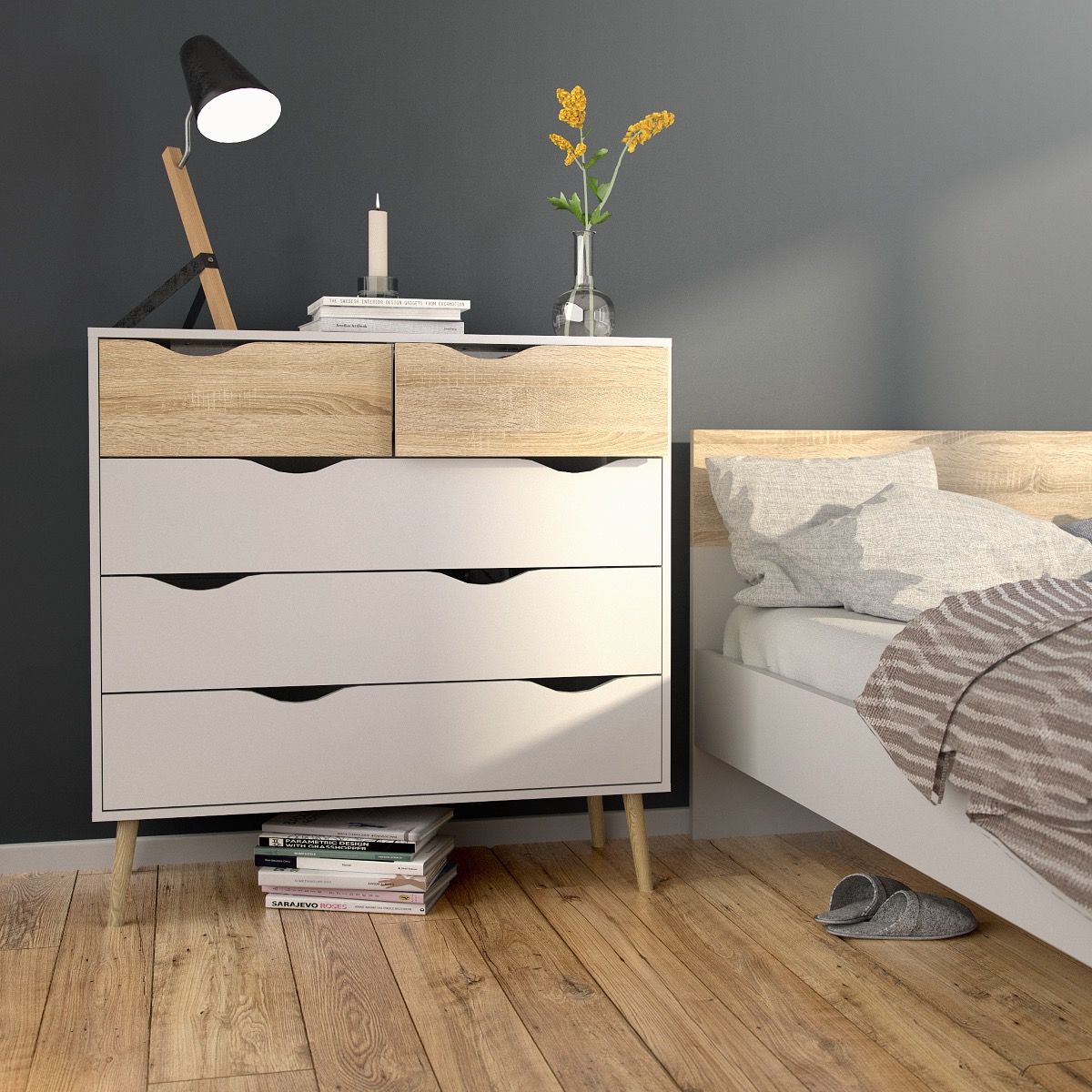 Oslo 3-Piece Bedroom Set with 3-Door Wardrobe – White & Oak – supplier image 7