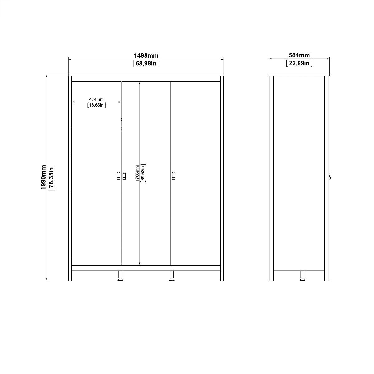Barcelona 3-Piece Bedroom Set with 3-Door Wardrobe – White – supplier image 13