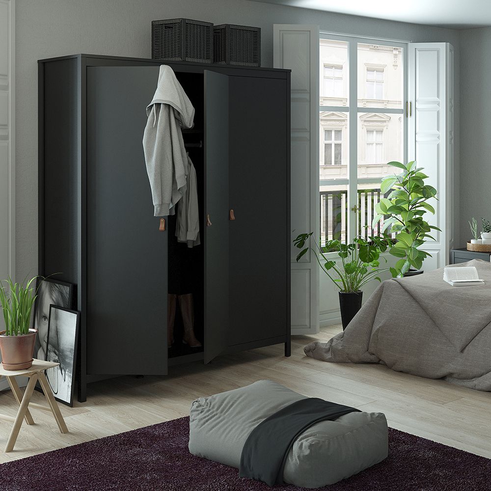 Barcelona 3-Piece Bedroom Set with 3-Door Wardrobe – Matt Black – supplier image 12