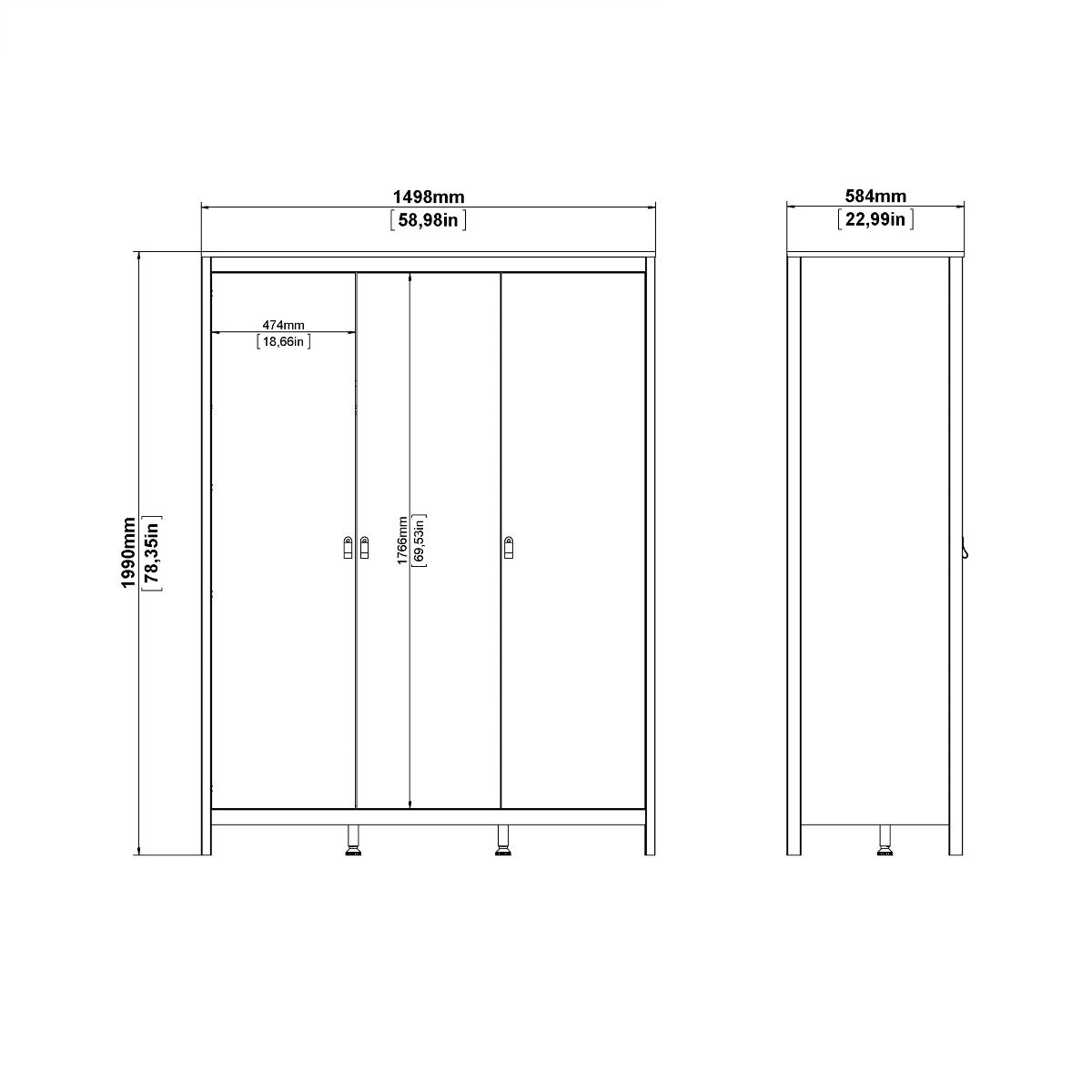 Barcelona 3-Piece Bedroom Set with 3-Door Wardrobe – Matt Black – supplier image 13