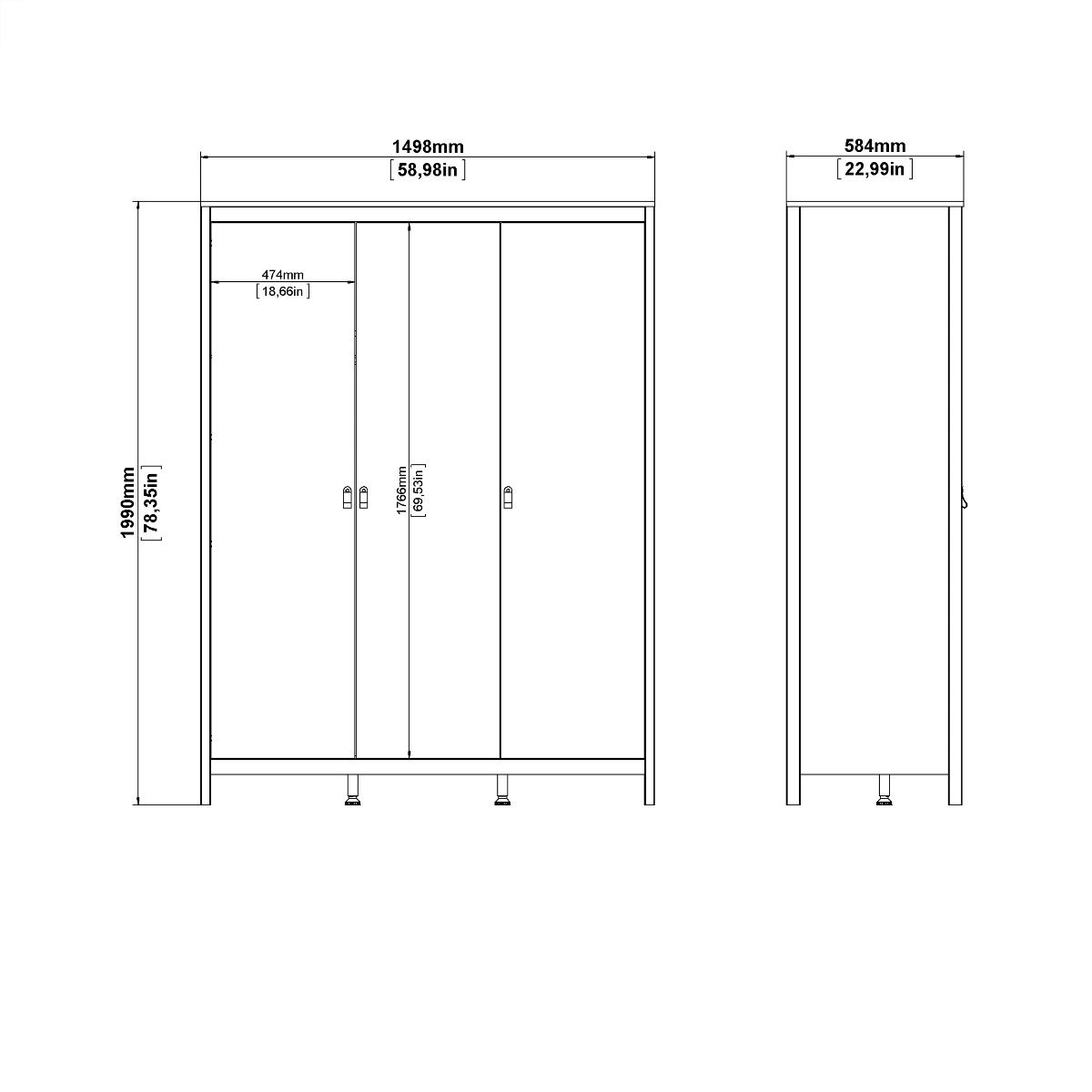 Madrid 3-Piece Bedroom Set with 3-Door Wardrobe – White – supplier image 13