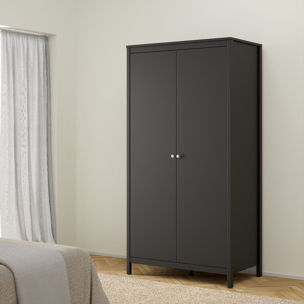 Madrid 3-Piece Bedroom Set with 2-Door Wardrobe – Matt Black – supplier image 12