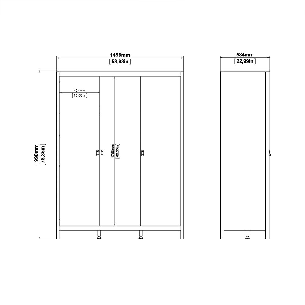 Madrid 3-Piece Bedroom Set with 3-Door Wardrobe – Matt Black – supplier image 13