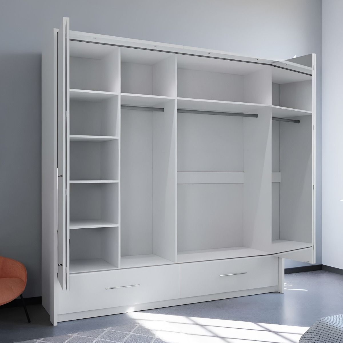 Lindsey 209cm 2-Door Mirrored Hinged Wardrobe with 2 Drawers in White – product detail