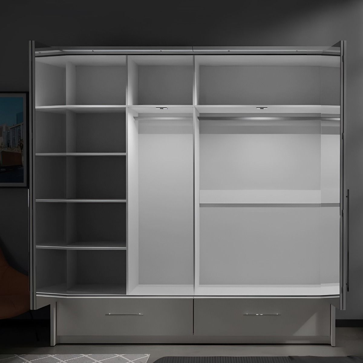 Lindsey 209cm 2-Door Mirrored Hinged Wardrobe with 2 Drawers in White – product detail