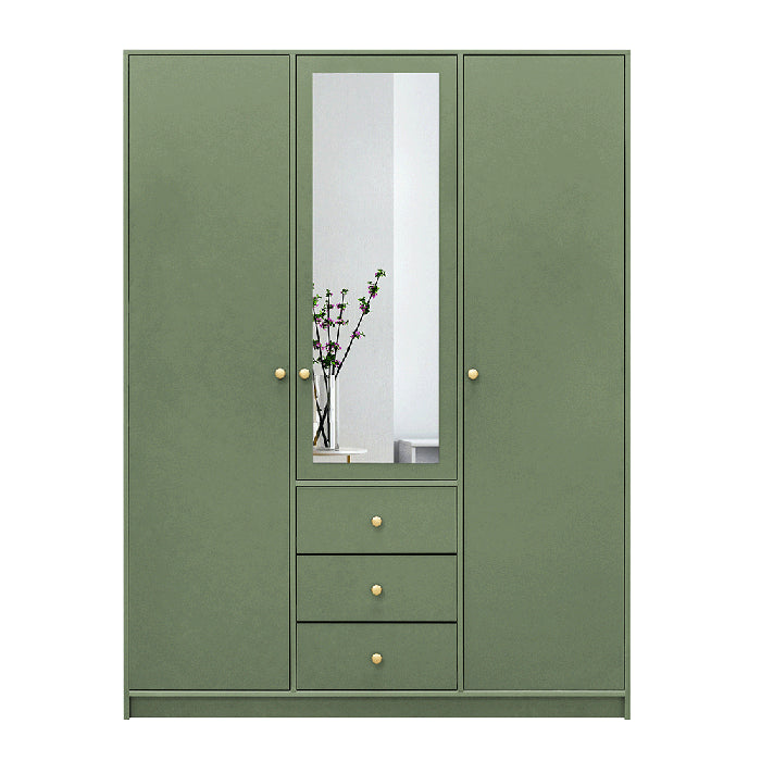 Elviro 149cm 3-Door Mirrored Hinged Wardrobe with 3 Drawers in Green