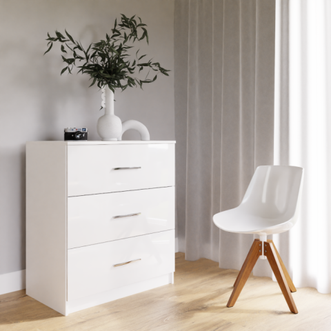 Warrington 80cm 3-Drawer Chest of Drawers in White Gloss