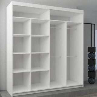 Sliding Wardrobe - BARTHOLOMEW 2 Door Mirrored Wardrobe White 203cm