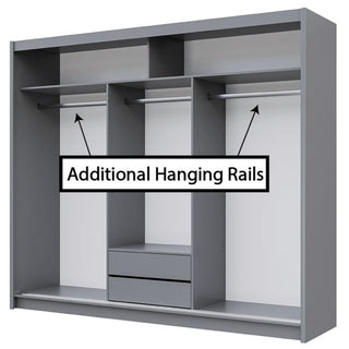 TRAFFORD 3 door graphite sliding wardrobe with mirrored doors, internal shelves, hanging rails and drawers