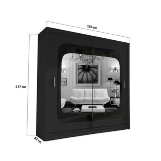 Sliding Wardrobe - COVINA 2 Door Mirrored Wardrobe Black - 150cm