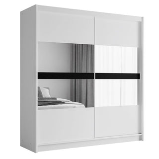 White TRAFFORD 2 Door Sliding Mirrored Wardrobe with black accent stripe