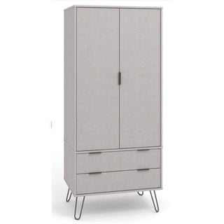 Grey 2 door wardrobe with drawers and metal legs – front view