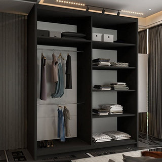 Sliding Wardrobe - COVINA 2 Door Mirrored Wardrobe Black - 150cm