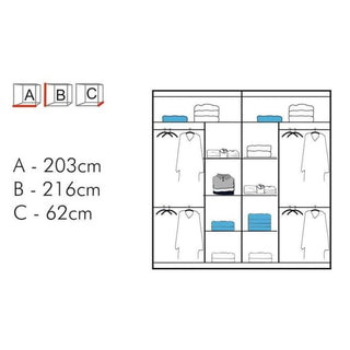CHOICEWARDROBE Chicago II 2-door sliding wardrobe 203cm Wenge finish internal layout diagram