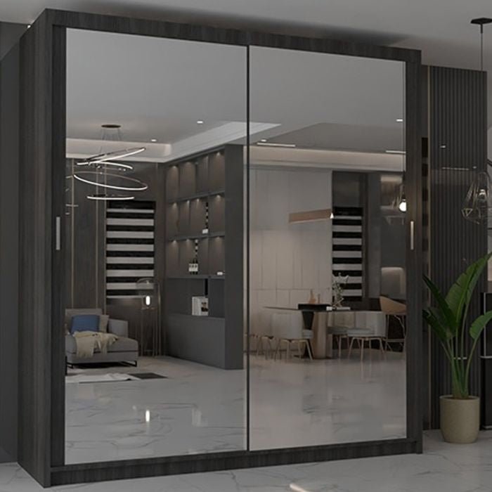 CHOICEWARDROBE Chicago II 2 door sliding wardrobe in wenge finish with mirrored doors.