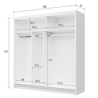 Sliding Wardrobe - TRAFFORD 2 Door Mirrored Wardrobe White 203cm