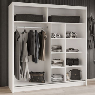 Sliding Wardrobe - TRAFFORD 2 Door Mirrored Wardrobe White 203cm