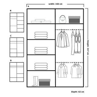 Sliding Wardrobe - COVINA 2 Door Mirrored Wardrobe Black - 150cm