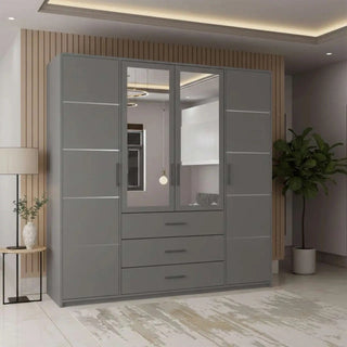 Grey CHOICEWARDROBE SAVELLA 200 4-door wardrobe with mirrored central doors and 3 drawers
