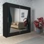 Sliding Wardrobe - HEFFNER 2 Door Mirrored 203cm Wardrobe - Black