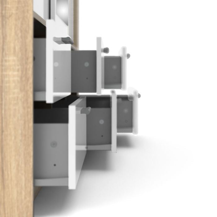 Line 3 door sliding wardrobe with mirror, shelves, rail and six drawers