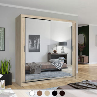 Sliding Wardrobe - CHICAGO II 2 Door Mirrored Wardrobe Oak - 203cm