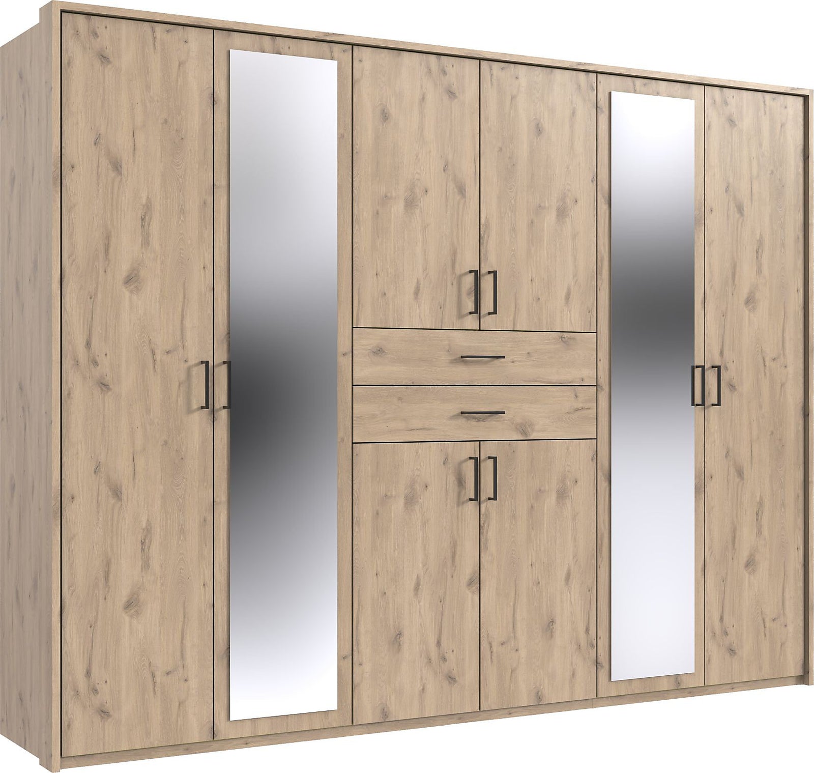 Docker 270 cm Oak 6 Door Mirrored Wardrobe