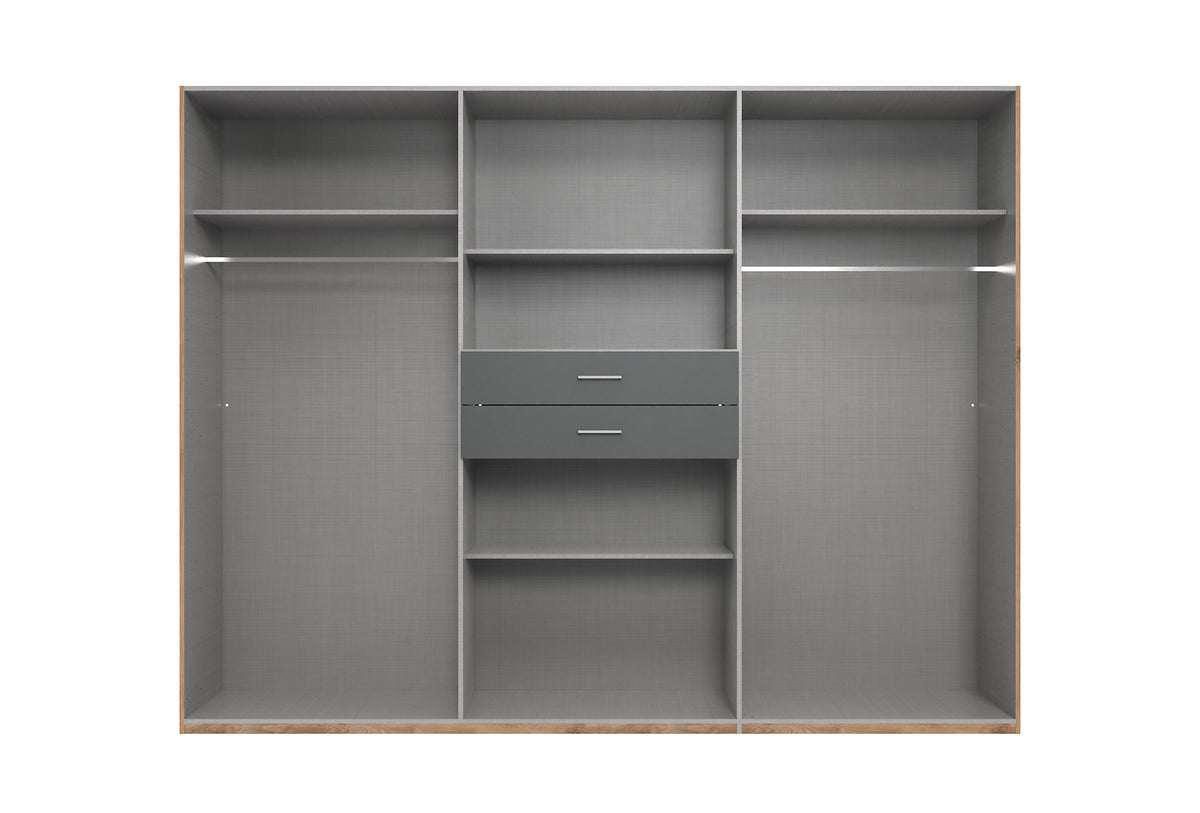 Docker 270 cm Oak 6 Door Mirrored Wardrobe | Grand Storage Design with Central Drawers & Full-Length Mirror – product image 4