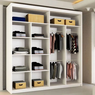 Sliding Wardrobe - LISBANE 2 Door Mirrored Wardrobe White - 203cm