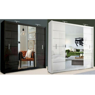 Sliding Wardrobe - LISBANE 2 Door Mirrored Wardrobe White - 203cm