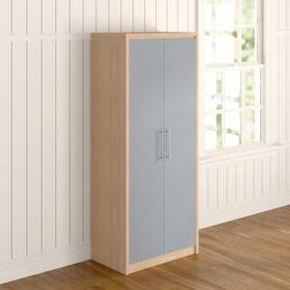 CHOICEWARDROBE Samaira Grey Gloss 2 Door Wardrobe with Oak Effect Frame – Slim Modern Design, Hanging Rail & Shelf Storage