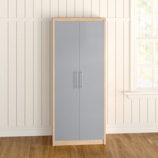 CHOICEWARDROBE Samaira Grey Gloss 2 Door Wardrobe with Oak Effect Frame – Slim Modern Design, Hanging Rail & Shelf Storage